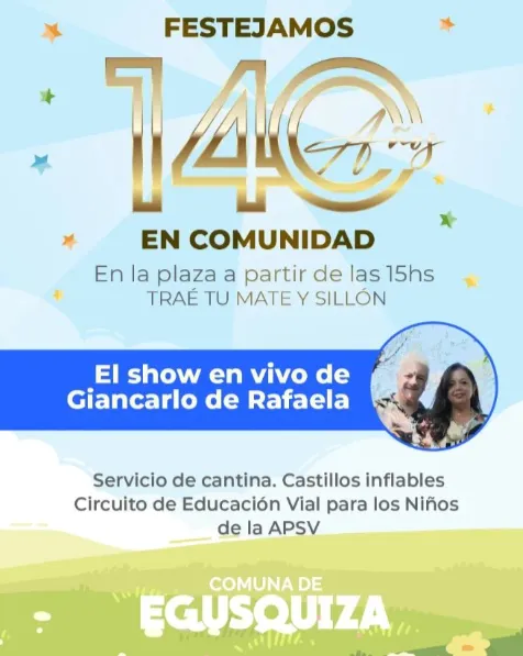 Festejamos los140 Años de Egusquiza! 🎉 Te esperamos el domingo 19 de mayo en la Plaza! Música en vivo, castillos inflables, danzas… _ Instagram - Google Chrome 19_5_2024 01_51_55